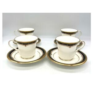 Vintage Noritake Gold and Sable 9758 Set of 4 Tea Cups & Saucers EUC Bone China